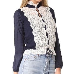 See by Chloe Women's Lace Front Blouse Navy 34